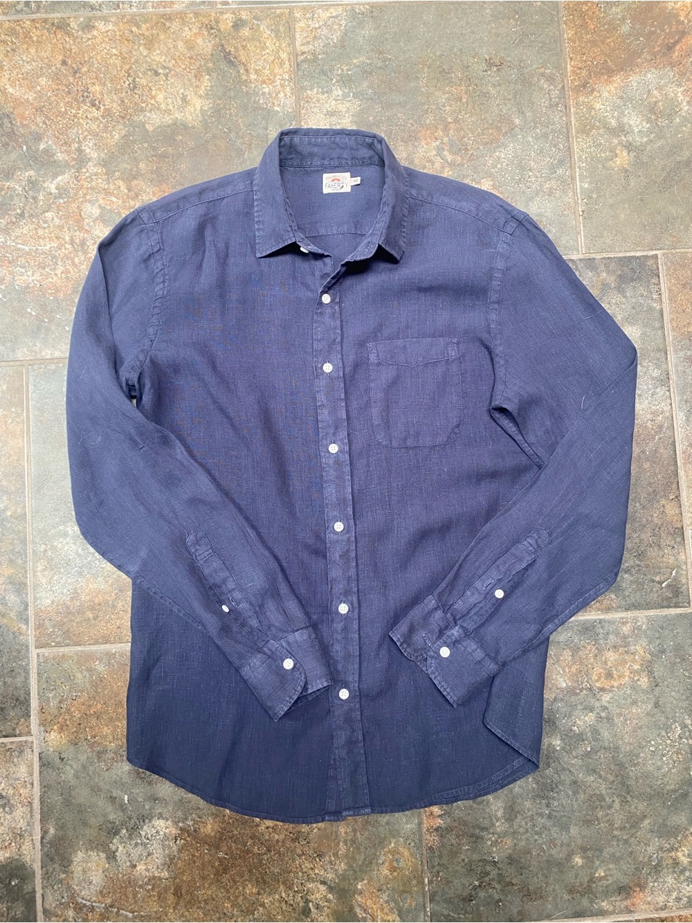 Faherty Blue Linen Button-Up Shirt